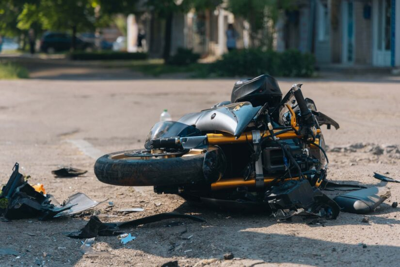 Motorcycle on the road after a crash
