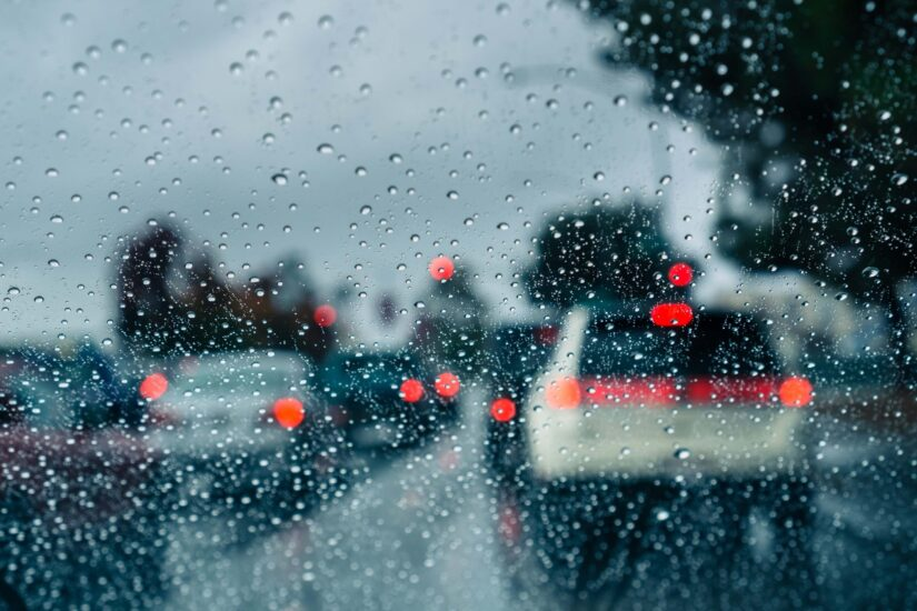 Heavy traffic on a rainy day