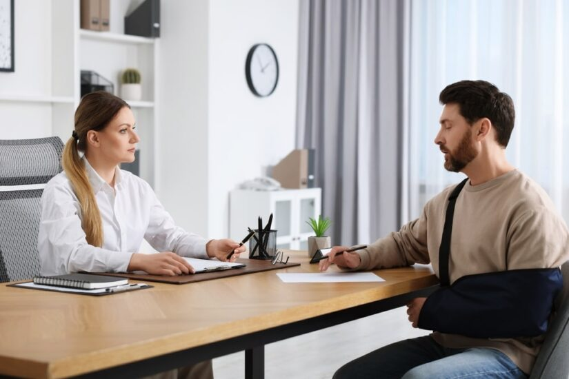 Two people talking about Insurance